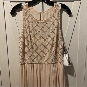 NWT Adrianna Papell Blush Beaded Sleeveless Gown